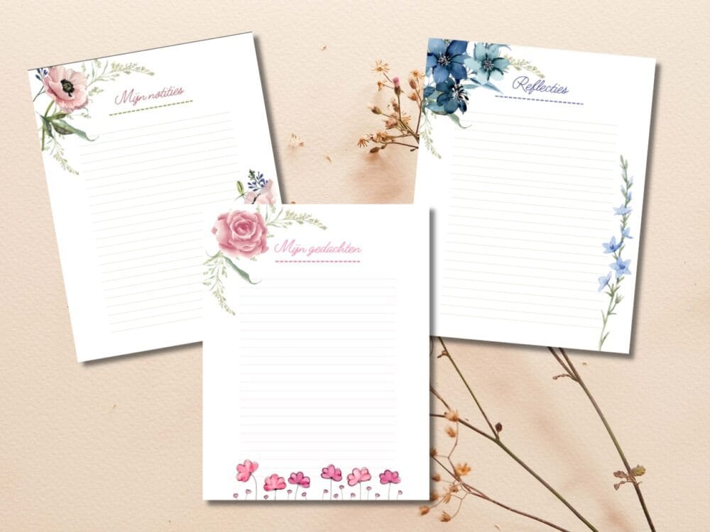 Binnenkant printable notitieboekje Blomster A4-zensitiivty