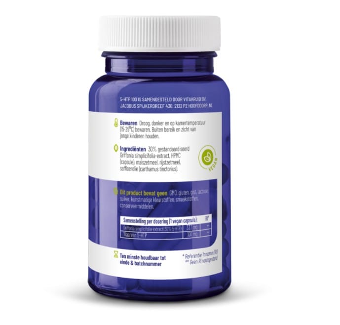 Vitakruid 5-HTP 100mg Capsules voor ontspanning | Zensitivity Vitakruid 5-HTP 100mg Capsules voor ontspanning - Afbeelding 2