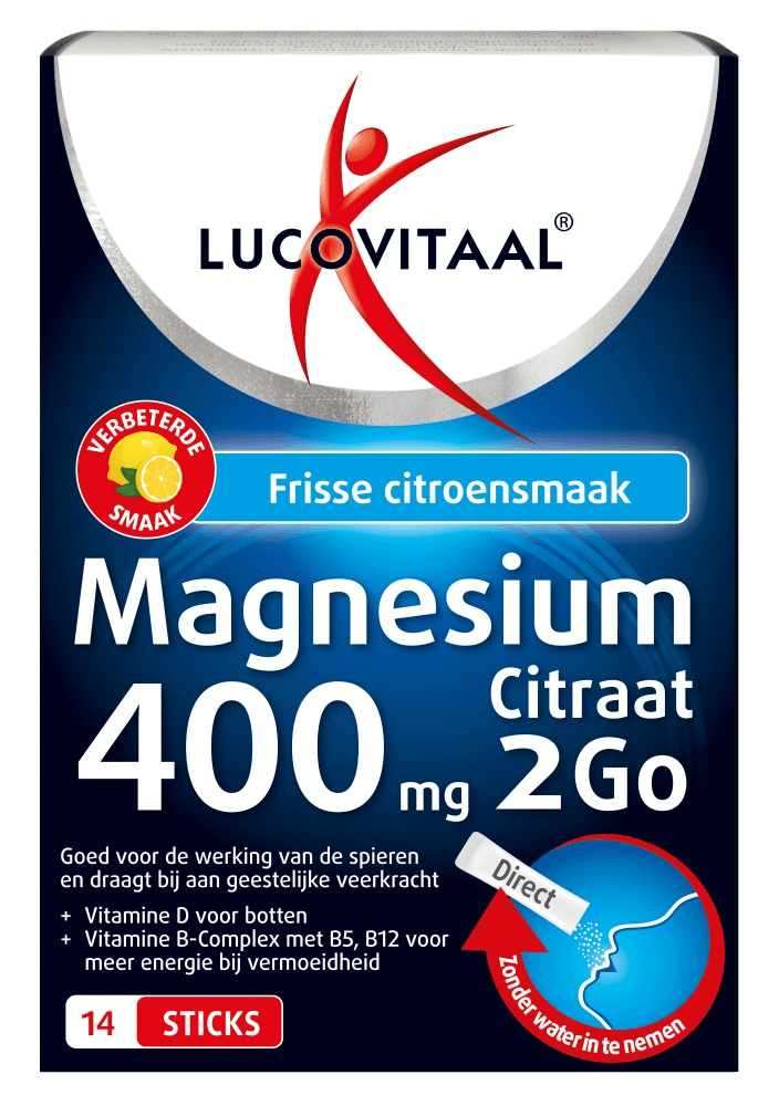Lucovitaal Magnesium 400 mg 2Go Poedersticks -  kopen-vitamine online - Magnesium kopen - supplementen kopen-voedingssupplementen-beste voedingssupplementen-supplementen bestellen-zensitivity