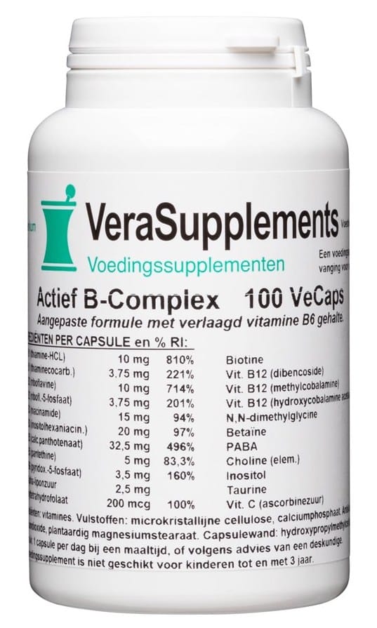 VeraSupplements Actief B-Complex Capsules - 100CP | Zensitivity VeraSupplements Actief B-Complex Capsules - Vitamine B complex kopen-vitamine online - Vitamine B kopen - supplementen kopen-voedingssupplementen-beste voedingssupplementen-supplementen bestellen-zensitivity
