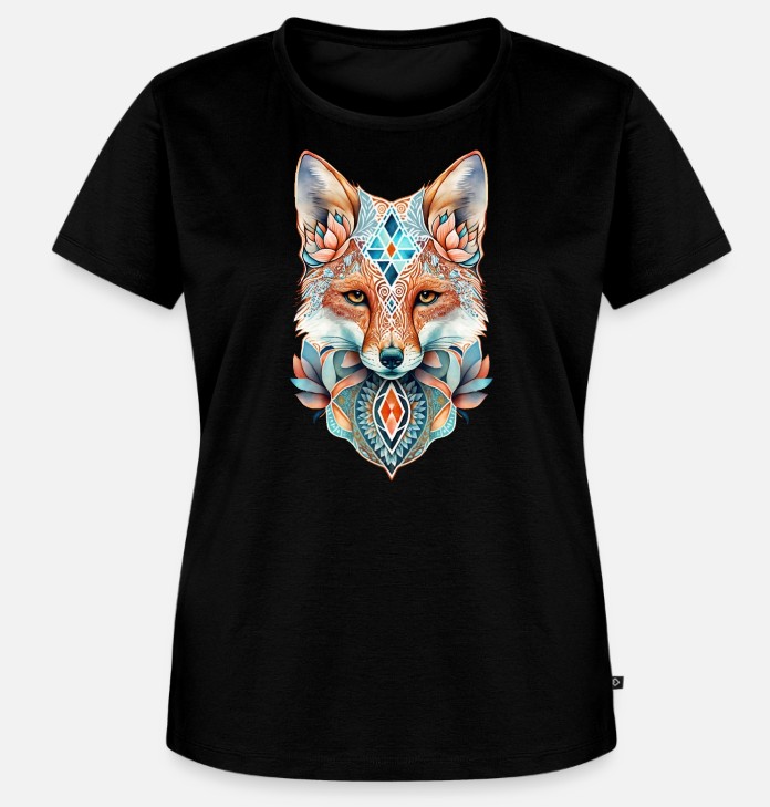 zwart dames shirt met spirituele vos-spiritualiteit-betekenis vos-zensitivity-spirituele shirt-spirituele winkel-spirituele shop